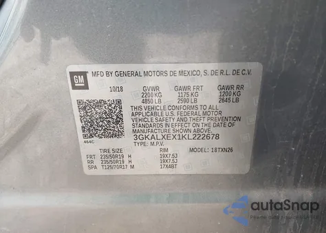 2019 GMC Terrain Denali z USA, uszkodzony, nr VIN 3GKALXEX1KL222678